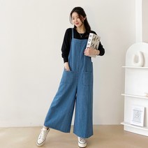 데일리앤 네즈 청 멜빵 바지 여성 데님 와이드 점프수트