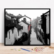캔버스 유화 그리기 세트 해외DIY 명화그리기 대형 장미 꽃 플라워 숫자 그림 색칠하기, 197-수묵고진
