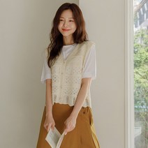 머싱 부클 리프 조끼가디건