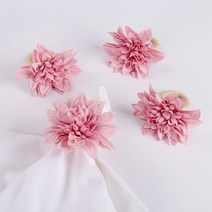농가 냅킨 링 4개 세트 소박한 봄 꽃 냅킨 링 홀더 여름 테이블 세팅 연회용 수제 냅킨 버클 홀더(달리, 02 달리아 - 핑크