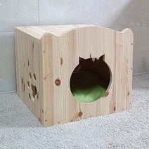 [인우드] 원목 고양이 숨숨집(쿠션포함), 그린쿠션하우스