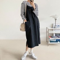 청 멜빵치마 멜빵원피스 뷔스티에 데님 롱/스프링 원피스