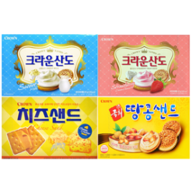 크라운산도 크림323g + 딸기323g + 치즈샌드240g + 국희땅콩샌드372g 인기과자 모음, 1세트