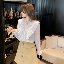 [바보사랑] 여성 여름 봄 펀칭 레이스 블라우스 셔츠