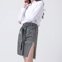 빅사이즈 양면 체크 린넨 카페 바리스타 허리 앞치마, 차콜