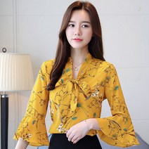 2022 봄 여름 부스지다 꽃 실크블라우스 와이셔츠 커프스 나비 결 빅사이즈 여성의류 슬림핏 상의 4557548579