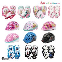 어린이 대근육 발달 캐릭터 헬멧+보호대 세트 안전장비 튼튼한 인라인 롤러, 글리터헬멧, 핫보호대블루-M