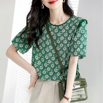 스타일아유 여성 라운드넥 블라우스 쉬폰 봄 여름 귀여운 플라워 꽃