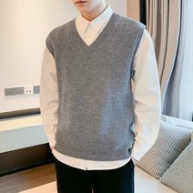 다이나믹피플 남성용 코튼 브이넥 오버핏 무지 니트 조끼 베스트