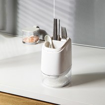 [2세대] 물빠짐 기능과 물기흡수하는 규조토까지 있는 다기능 2칸 수저통 화이트, 화이트 단품