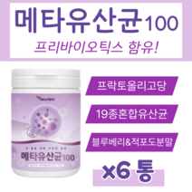대용량 메타 유산균 100 블루베리 적포도 농축분말 100억 마리 유산균 가성비 장내미생물 프로이바이오틱스 프리 프로 포스트 신 바이오틱스 퍼플푸드 유산균배양분말, 6통, 3g x   (하루 1~2스푼)