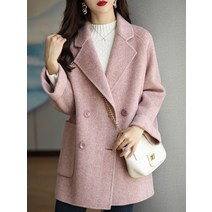 여성 헤링본자켓 울코트 빅사이즈 울 블렌드 더블 브레스트 포켓 롱 코트 여성용 v넥 오피스 레이디 그레이 헤비 재킷