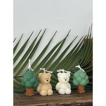 숲속 곰돌이세트 나무캔들 곰돌이캔들 귀여운캔들 단체선물 회사선물 친구선물, 화이트, 루바브 에칼라트(에르메스)