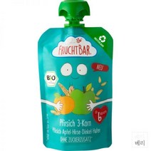 독일 FruchtBar squeezes peach 3-grain 프루트바 스퀴즈 사과 곡물 이유식 100g 8개