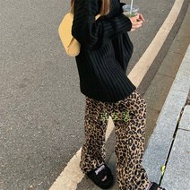 가을 레오파드 호피 팬츠 밴딩 와이드 여성 Wstug 증정