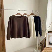 셀러허브(잡화) 여자 가을 짜임 패턴 라운드넥 밤색 니트