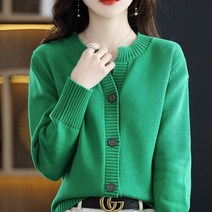 여성가디건 Spring New Womens Round Neck Solid Color 100 Cotton Cardigan Sweater Loose AllMatch Wool Knit