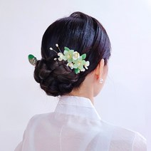 [라온제나 웨딩]그리너리_한복 비녀 혼주 뒤꽂이 헤어장식 헤어코사지 머리장식 웨딩 돌잔치 칠순잔치