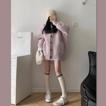 코트 루즈 찰기가 명품스타일 라쿤가디건 클 레드 박시니트가디건 브이넥가디건 라운드 차콜 바람