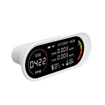 이산화탄소측정기 실내공기질관리법 5 In 1 대기질 검출기 TVOC HCHO CO2 측정기 이산화탄소 온도 습도 테스트 자기 보정 대기 질 모니터, WHITE, 없음