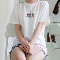 험블스튜디오 비기닝플라워 레터링 기본면티 라운드 남녀공용 여름반팔티