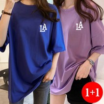 1+1 스타일아유 여성 여름 오버핏 반팔 티셔츠 LA