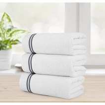 Chic Home 고급스러운 3피스 100% 순수 터키산 면 화이트 목욕 타월 76.2 x 152.4cm(30 60인치) 매우 부드러움 흡수성이 뛰어나며 저자극성 오래 지속, White-grey_3-Piece Bath Towel