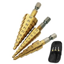 땅파는기계 땅파기 3 12mm 4 12mm 4 20mm 스텝 콘 드릴 비트 구멍 커터 딘트 도구 육각 섕크 스텝 드릴 섕크 코팅 금속 드릴 비트, 3pcs 드릴 가방