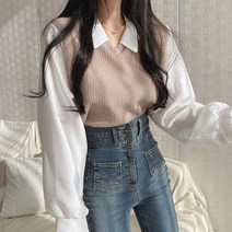 봄신상 Hikigawa-블라우스 세련된 인조 투스티크 셔츠 여성용 루즈한 올 매치 기질 상의 99903