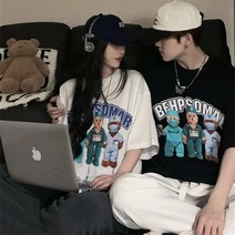 커플룩이 다른 커플룩 여름 시즌 ins 반팔 티셔츠 브랜드 고급스러움 루즈