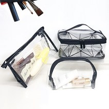 민스리빙 여성 투명파우치 화장품파우치 PVC 사각 삼각 반원 여행용파우치, 1개, 투명파우치(커피삼각)