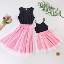 모녀커플룩 아기랑 엄마아기 아이와 엄마랑딸 커플룩 어머니 딸 매칭 드레스 민소매 엄마 아기 나 옷 패션