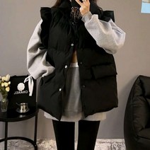 저스트메리드 블랙 프릴 어깨 우먼 캐주얼 데일리 패딩 베스트 조끼 C06