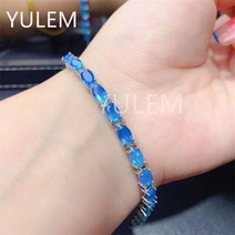 웨딩 여성 럭셔리 노블레스 아름다움 고급스러운 천연 사파이어/오팔 블루 보석 4x6mm 21 피스 팔찌 솔리드 925 스털링 실버