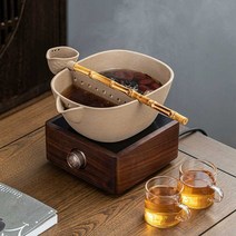 세라믹 도자기 보이차 녹차 홍차 티 차 메이커 포트, 냄비 + 대형 월넛 스토브 (국자포함)