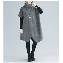 Prosekor 여성 순면 원피스 반팔 언밸런스 하이넥 원피스 데일리 루즈핏