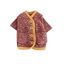 퍼니퍼플 강아지 반려동물 옷 플라워 와플 가디건 니트 자켓, 브라운 M