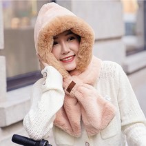 SINPAID 여성 겨울 털모자 목도리 스카프 모자 털 방울 방한 세트 귀달이 여자