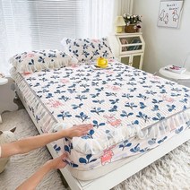 베스트 슬립 패밀리 저상 토퍼 가족 침대 매트 귀여운 도트 프린트 프릴 아이스 실크 쿨, 열하나, 150x200m 3개 세트