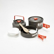 코펠 등산 냄비 피크닉 야외 세트 캠핑 조리기구 여행 주전자 바비큐 접시 그릇 낚시 휴대용 반합 커피, 단일사이즈, 오렌지