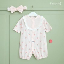 달퐁 핑크튤립7부우주복헤어밴드세트 봄 여름 가을 신생아 유아 우주복 아기옷 선물