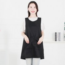 클린유니폼 기본 원피스형 식당 주방 미용실 방수 서빙용 카페 민자 원피스 All 블랙 앞치마, 한쪽 트임