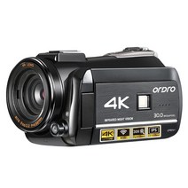 브이로그카메라 풀프레임 미러리스 디지털 카메라 ordro ac3 비디오 4k 캠코더 전문가용 블로거용 30x 줌 적외선 야간 투시경 youtube vlogging 레코더, 검은색