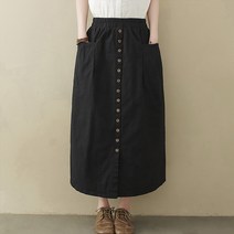 퀸앤조이 앞단추 포켓 린넨 밴딩 롱스커트