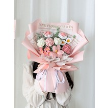 프러포즈 꽃다발 시들지않는 니트 장미 플라워 부케 여자친구 선물 정성이 단긴 DIY 뜨개질, 단일사이즈, 퍼플 세트