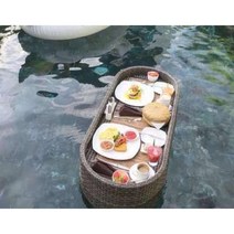 수영장 쟁반 바구니 풀빌라 해변 조식 트레이 플레이트, 타원형 오프화이트(100X50X20cm)