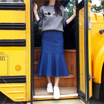 데님 스커트 롱 청치마 프릴 치마 미디 스판 진청 빅사이즈 밴딩 가을 66 77 88 빅사이즈 40대 50대 미시