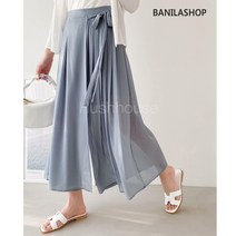 바닐라샵 여성용 쉬폰 사이드 플리츠 주름 밴딩 긴바지 jnb07