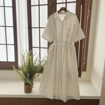 브이와이 여자 셔츠핏 단정한 얇은벨트 솔리드 반팔 원피스