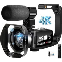 비디오 카메라 4K 60FPS 디지털 비디오 카메라 YouTube 카메라 UDR 48MP WIFI 기능 18배 디지털 줌 IR 야시 기능 예비 있어 3.0 인치 터치 모니터 외부 마이크 핸들 그립 소지 스태빌라이저 한국어 취급 설명서 (4800만 화소)